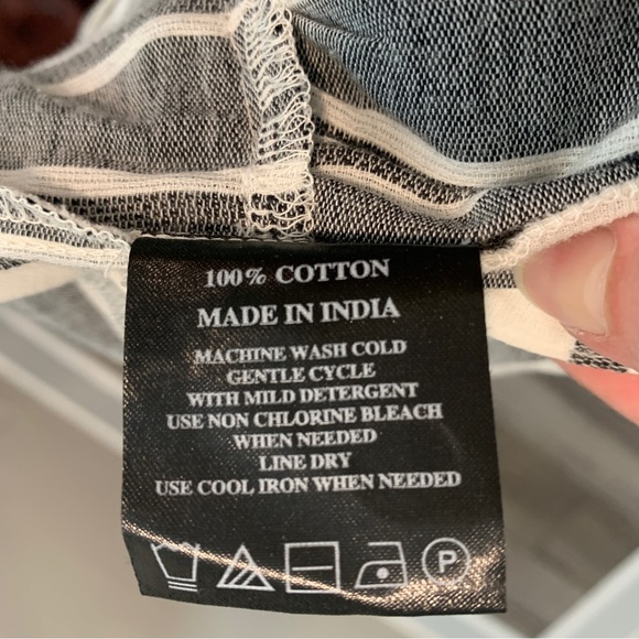 a. moon Gray & White Striped Bell Sleeve Open Front Cotton Blazer Jacket - Picture 7 of 7